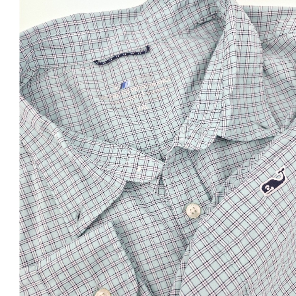 Vineyard Vines On-The-Go Performance Shirt XXL Blue Plaid 1W012238 Mens Long Slv